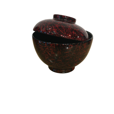 Black and Red Patterned Bowl with Lid - Miso Soup or Rice Bowl