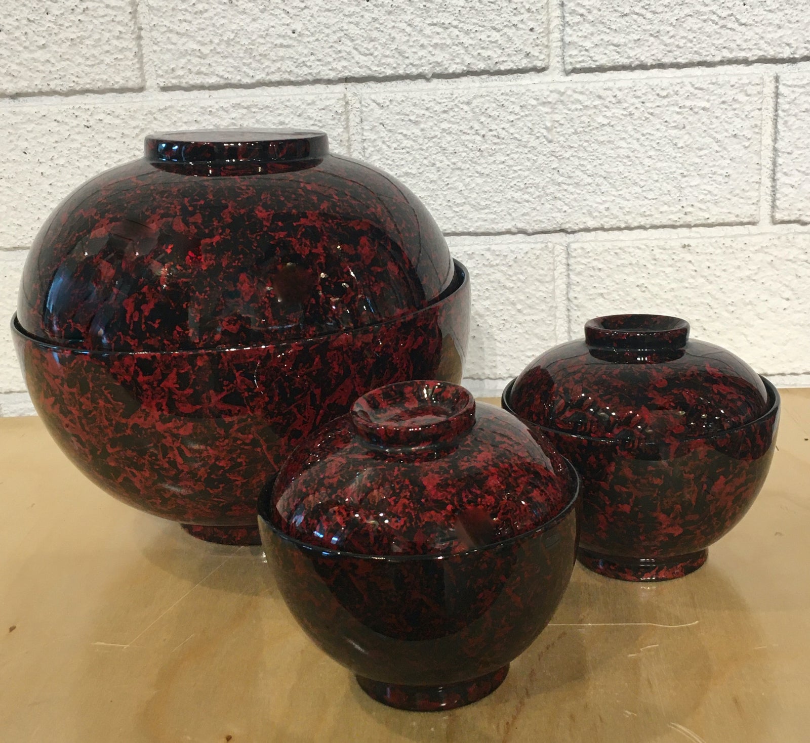 Black and Red Patterned Bowl with Lid - Miso Soup or Rice Bowl
