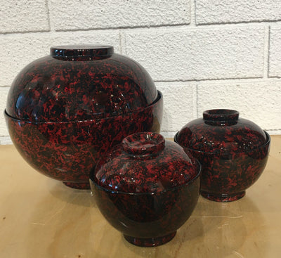 Large Black and Red Lacquerware Two Bowl Set