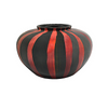 Round Painted Lacquerware Vase - Red and Black Striped Design