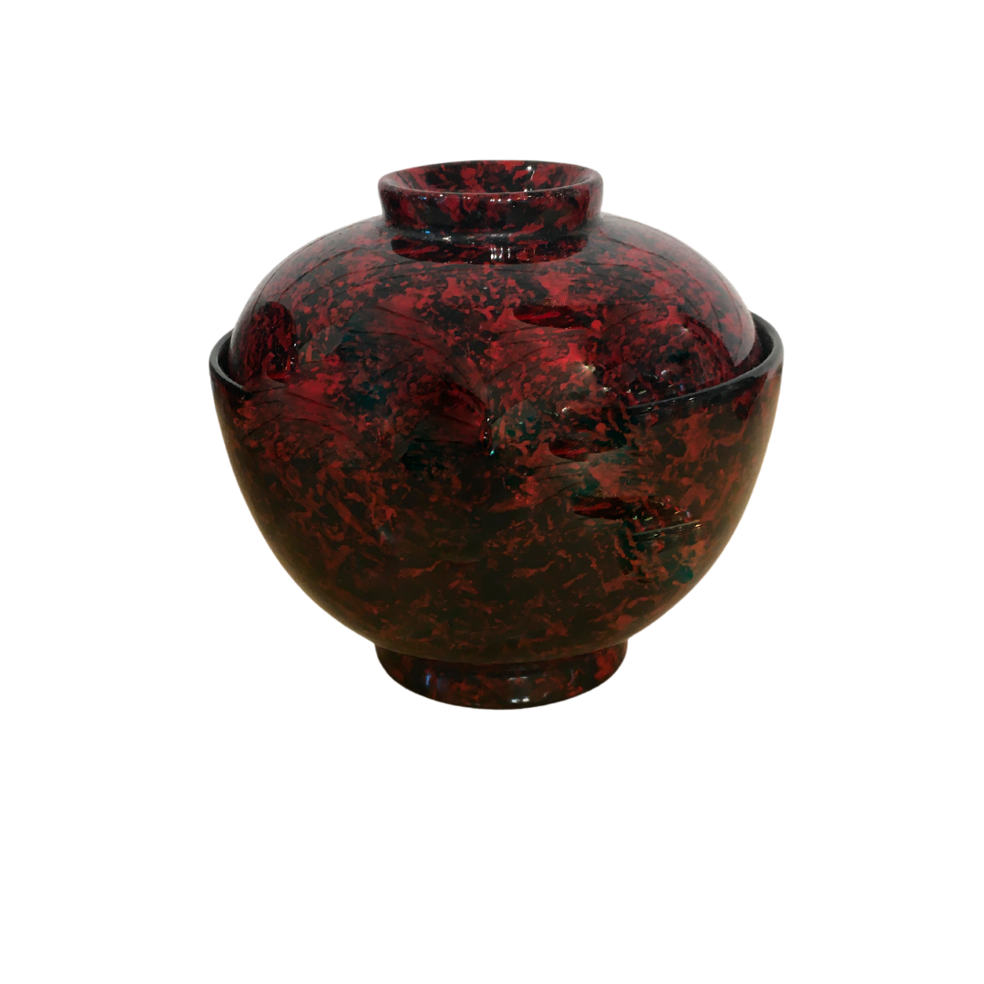 Black and Red Patterned Bowl with Lid - Miso Soup or Rice Bowl