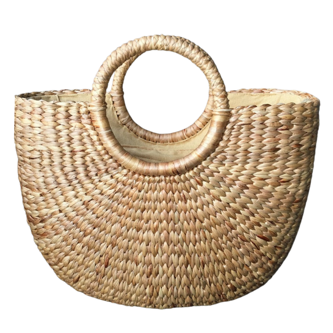 Classic Half Moon Basket Bag made from sustainable Water hyacinth