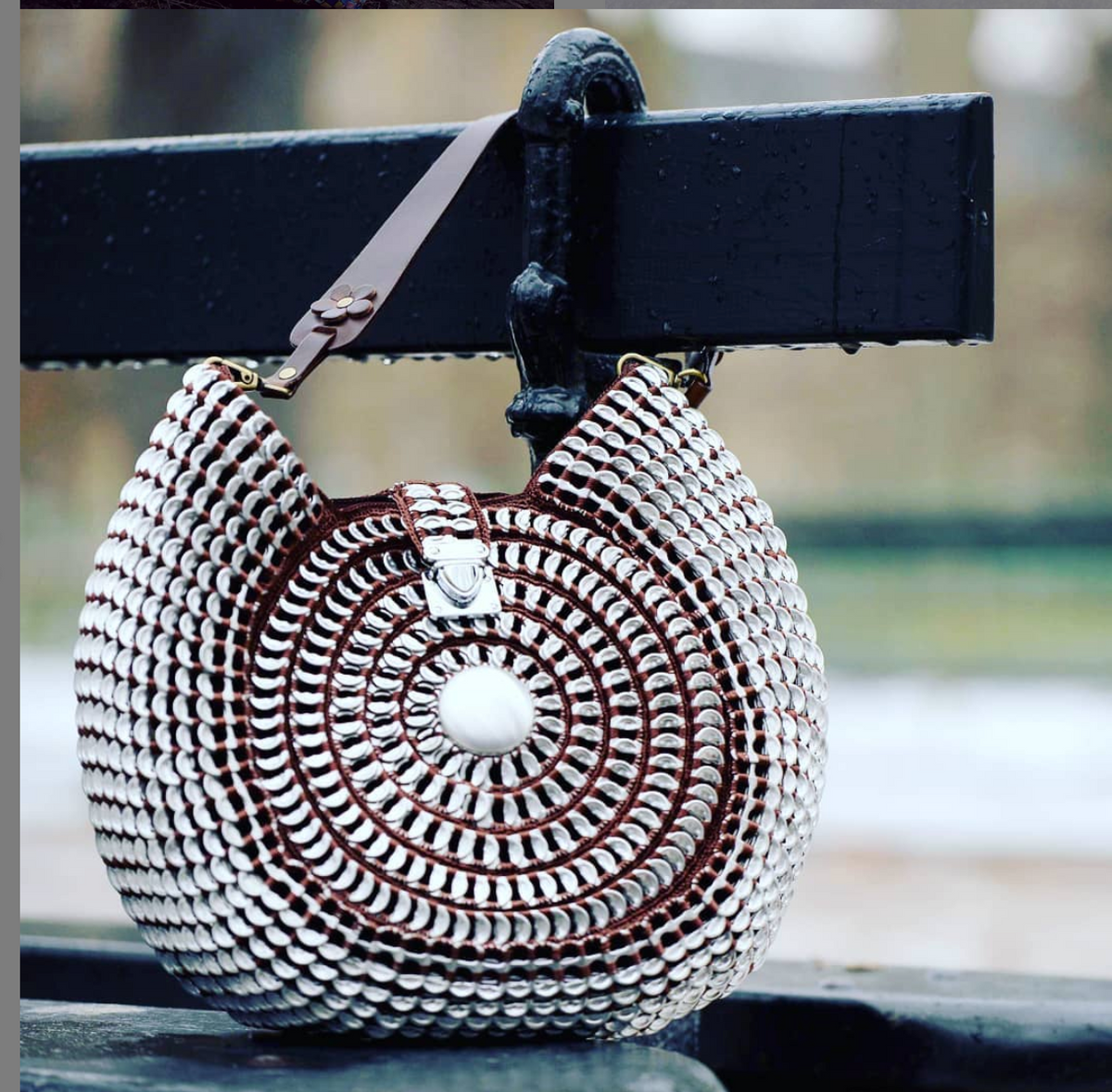 Solene M &quot;Oasis&quot; Snail Shaped Black and Silver Bag, made from recycled Can Pull Tabs