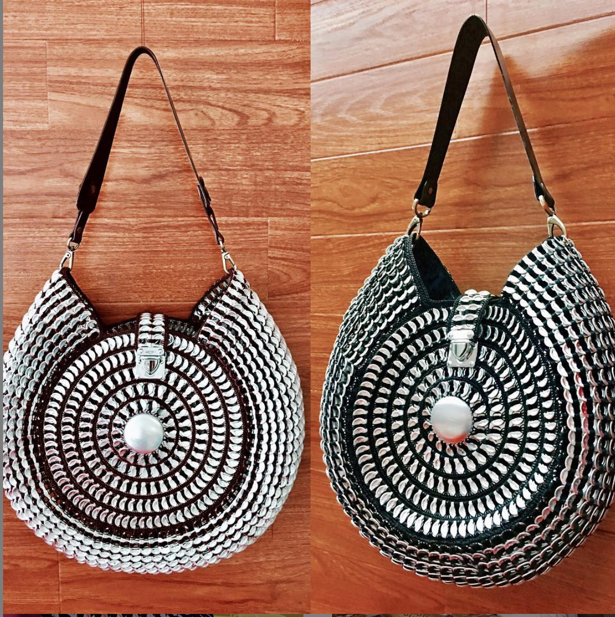 Solene M "Oasis" Snail Shaped Black and Silver Bag, made from recycled Can Pull Tabs