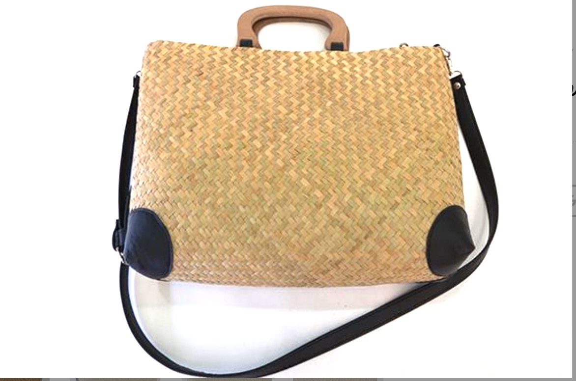 Natural Coloured Seagrass Shoulder Bag with Detachable Strap