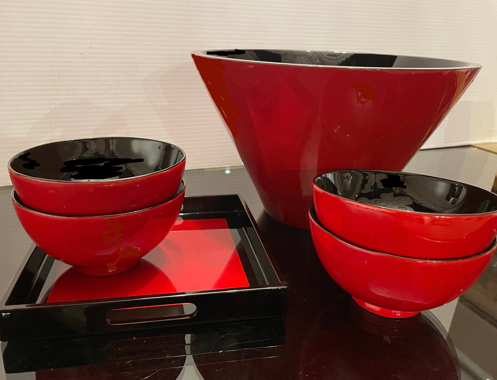 Large Christmas Red Lacquered Conical Bowl