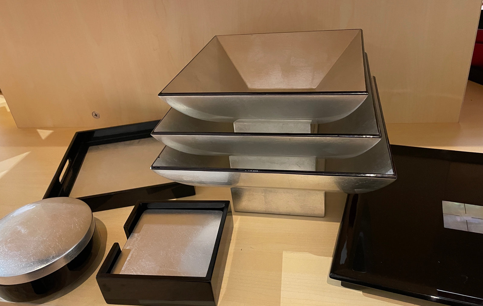 Metallic Silver Lacquerware Square Bowl Set