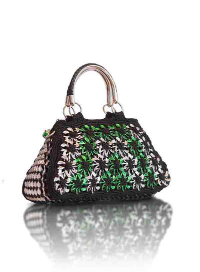 Solene M "Crescent" Black and Green Handbag made from recycled Can Pull Tabs