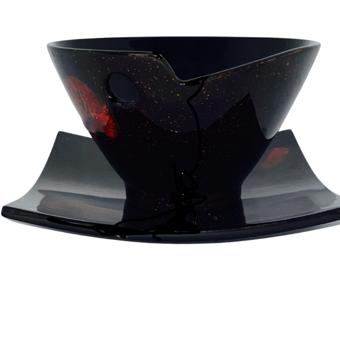 Hand-painted Black and Red Lacquer Bowl with Square Plate - Summer Flowers Design