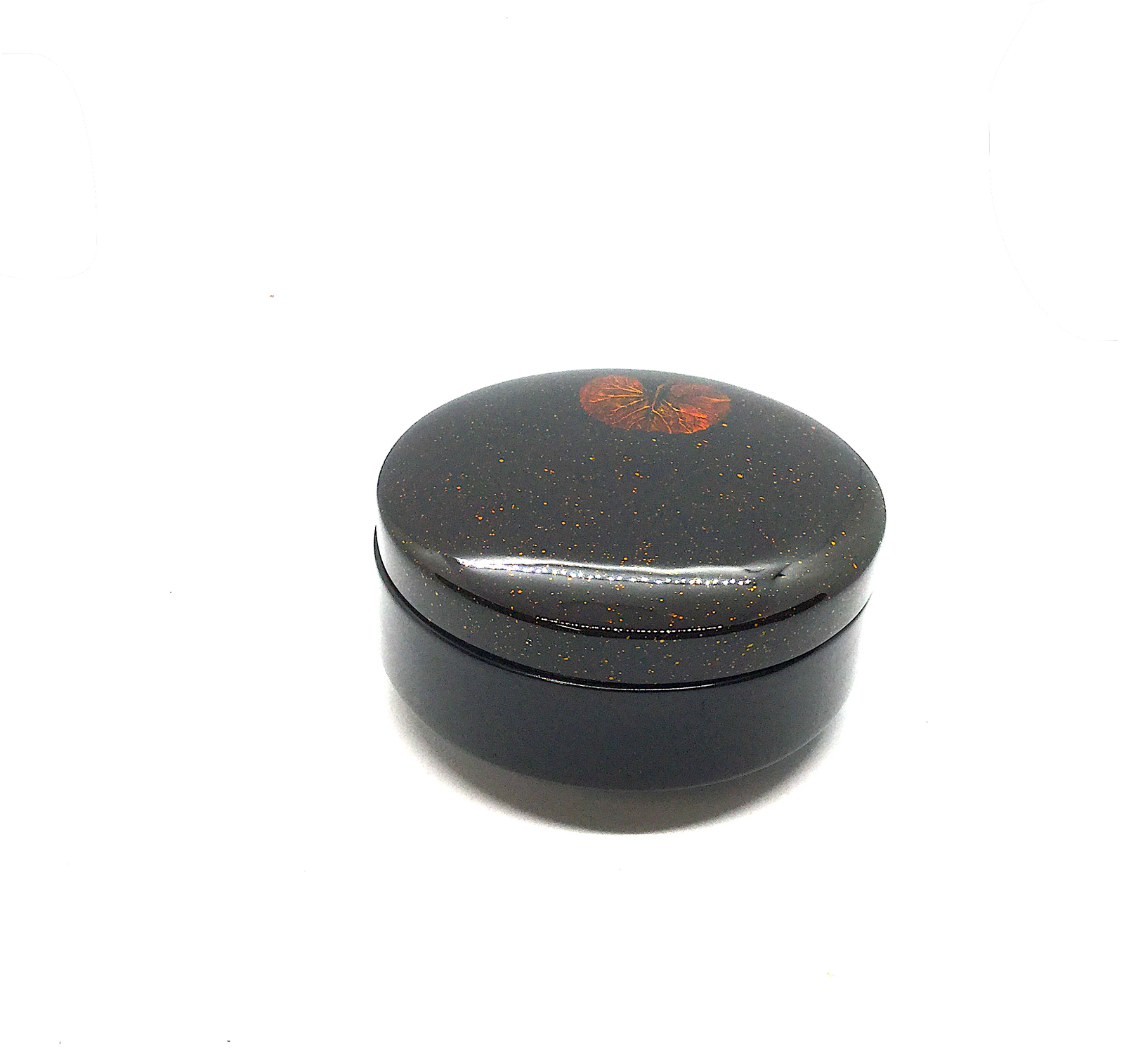 Lacquered Round Black Trinket Box featuring Summer Flowers