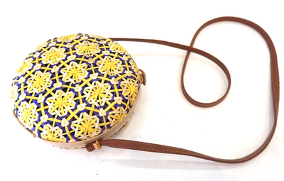 Unique Purple and Yellow Circle Basket Shoulder Bag / Cross Body Bag