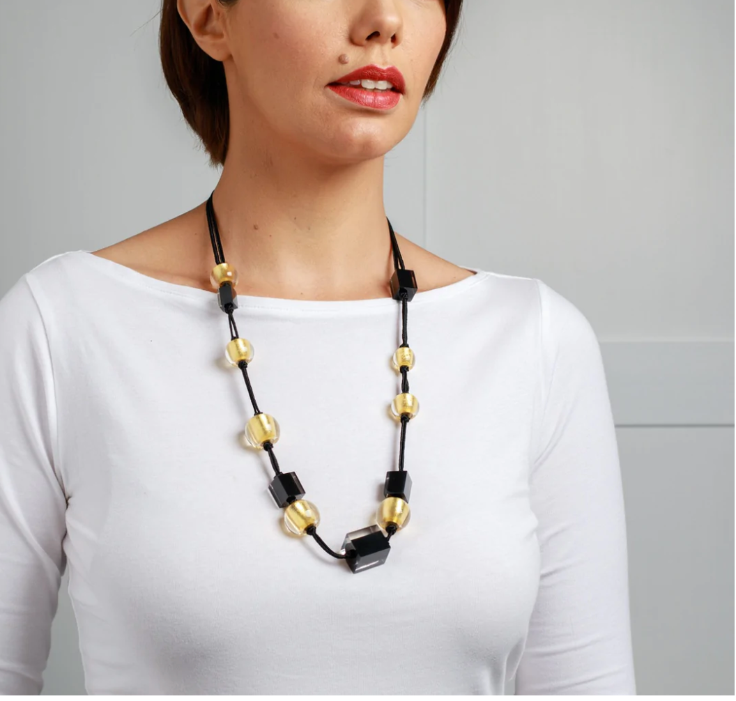 Zsiska Precious Gold Beads and Cubes Adjustable Necklace