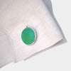 Analog Cufflinks Bright Green Round Cufflinks on Silver Base-Analog Cufflinks-Temples and Markets