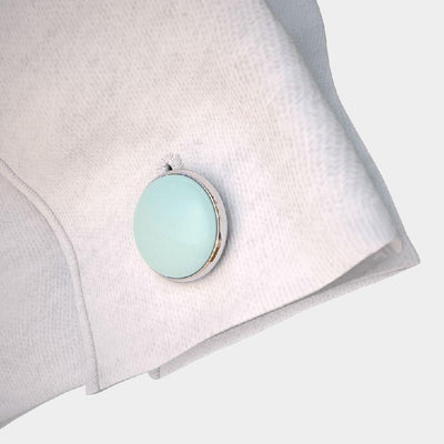 Analog Cufflinks Pastel Turquoise Round Cufflinks on Silver Base-Analog Cufflinks-Temples and Markets