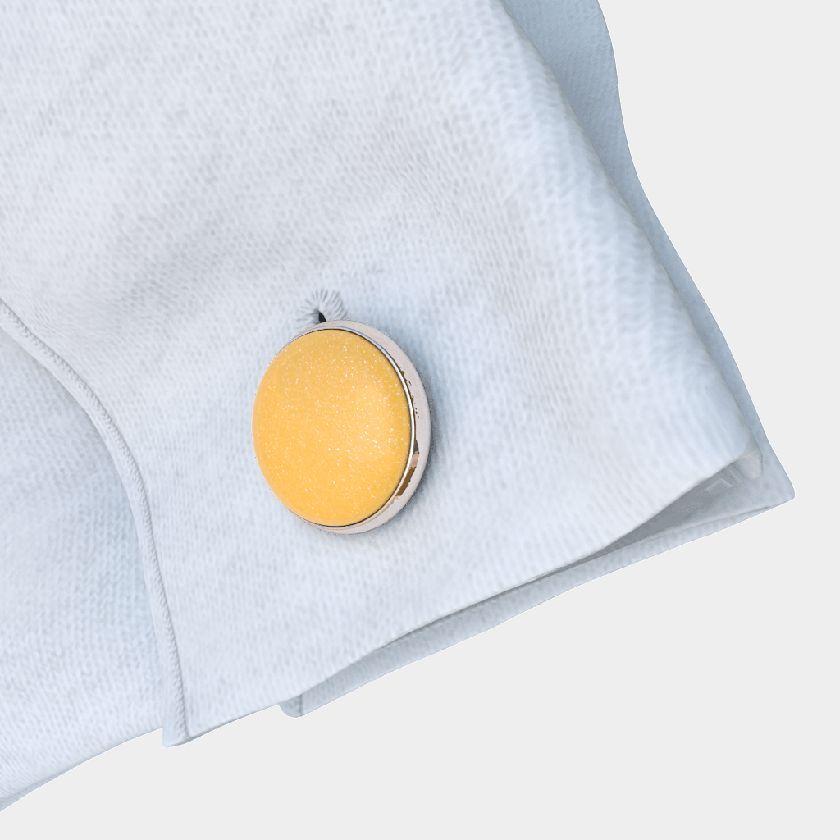 Analog Cufflinks Sparkly Gold Round Cufflinks on Silver Base-Analog Cufflinks-Temples and Markets