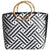 Black and White Handwoven Basket Bag with Round Wooden Handles-Helping Hands Penan-Temples and Markets