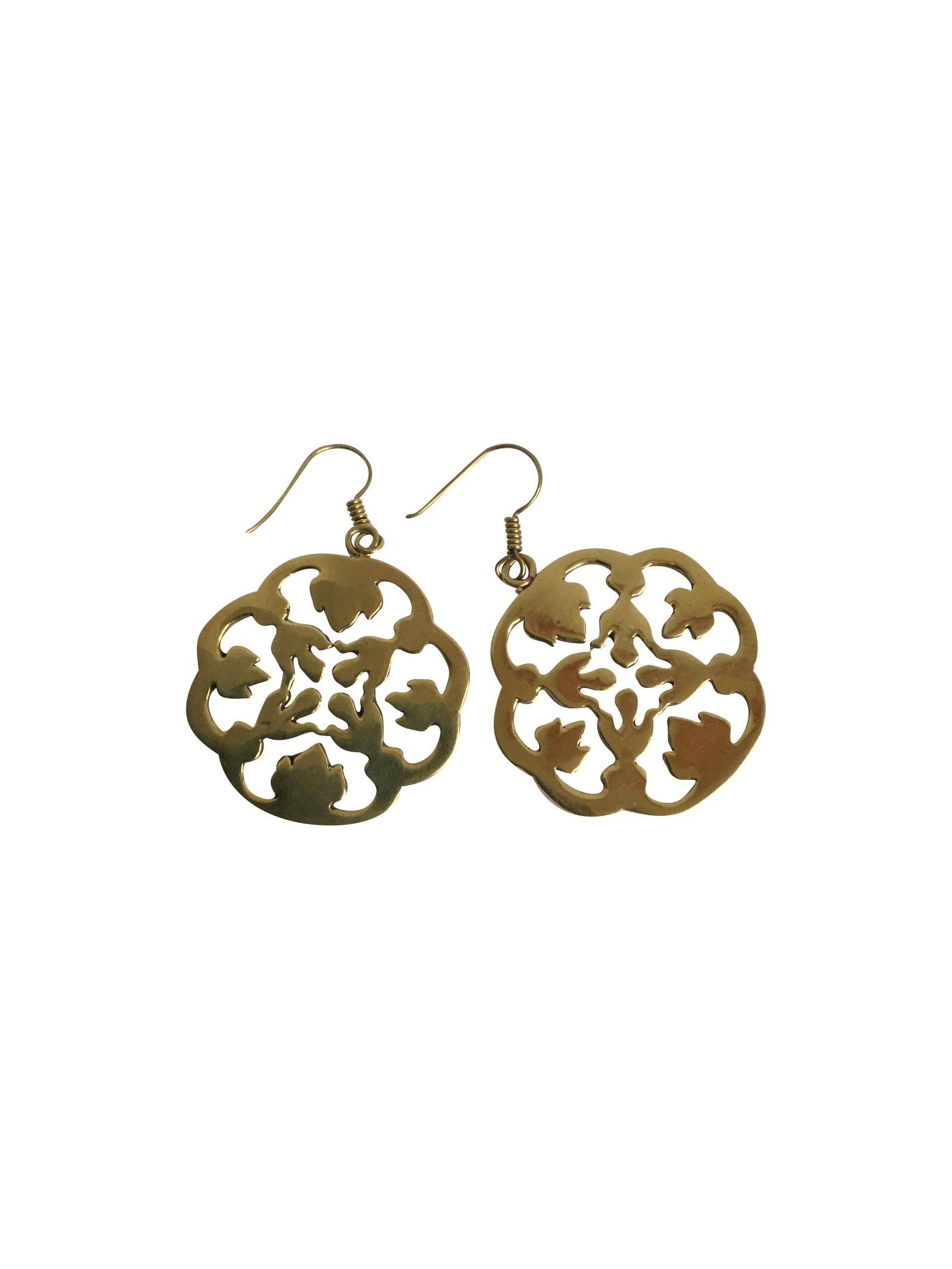 Brass Drop Earrings with Leaf Design-Angkor Bullet Jewellery Cambodia-Temples and Markets