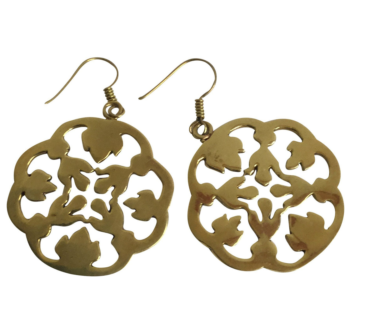 Brass Drop Earrings with Leaf Design-Angkor Bullet Jewellery Cambodia-Temples and Markets