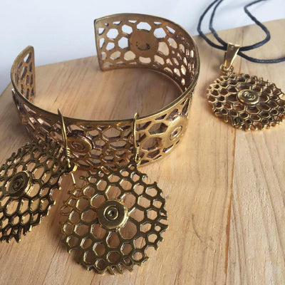 Brass Honeycomb Drop Earrings-Angkor Bullet Jewellery Cambodia-Temples and Markets