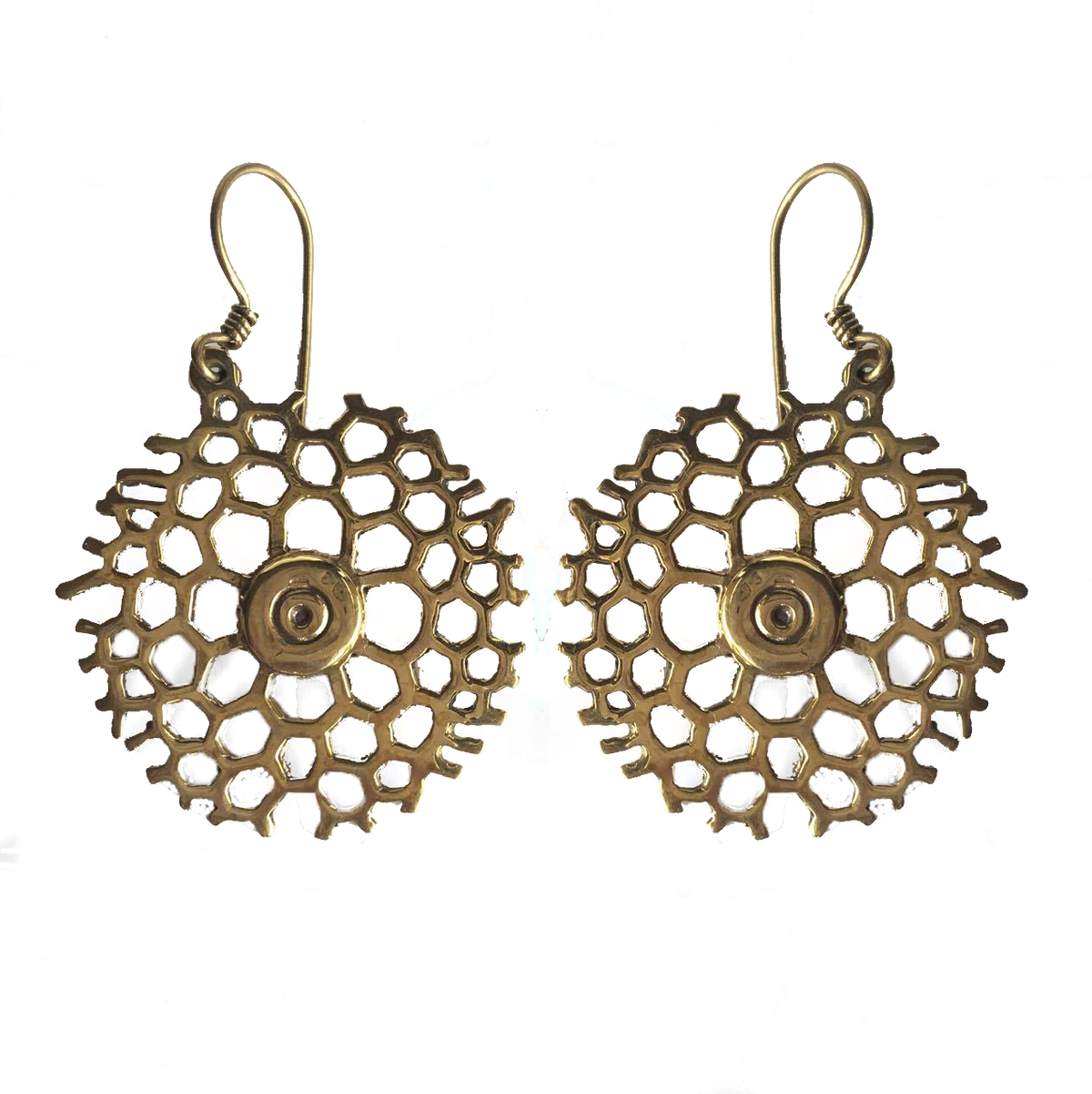 Brass Honeycomb Drop Earrings-Angkor Bullet Jewellery Cambodia-Temples and Markets