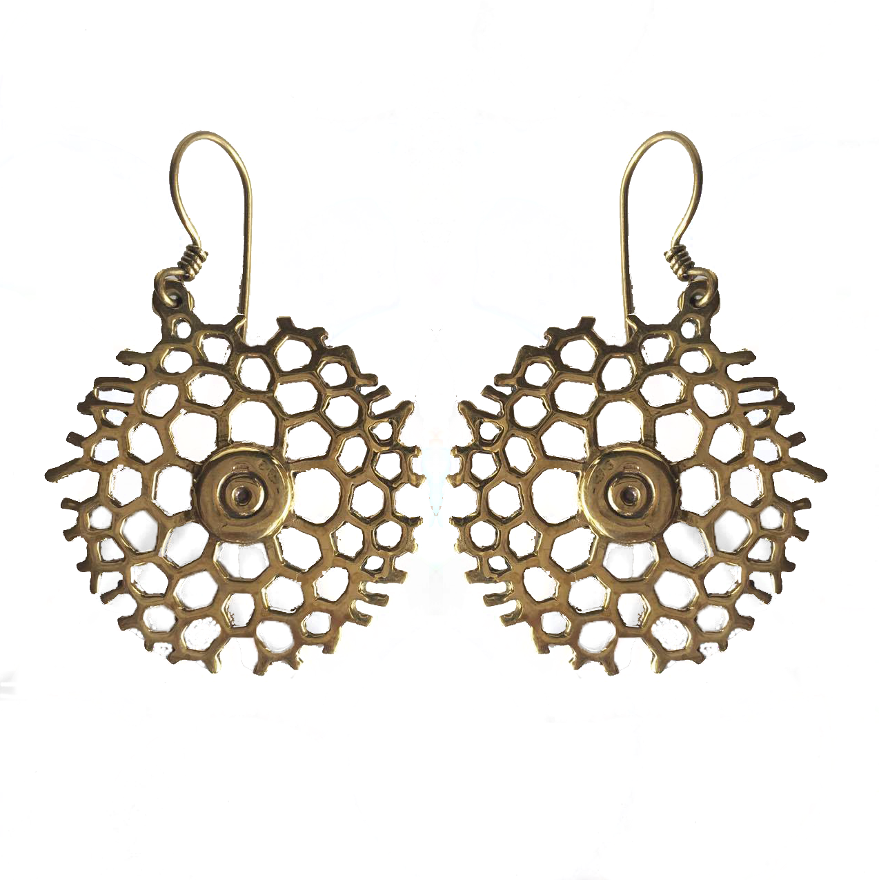 Brass Honeycomb Drop Earrings-Angkor Bullet Jewellery Cambodia-Temples and Markets