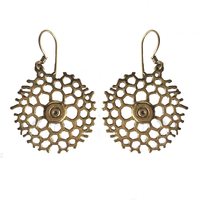 Brass Honeycomb Drop Earrings-Angkor Bullet Jewellery Cambodia-Temples and Markets