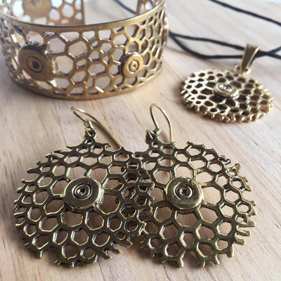 Brass Honeycomb Drop Earrings-Angkor Bullet Jewellery Cambodia-Temples and Markets