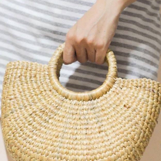 Classic Half Moon Basket Bag made from sustainable Water hyacinth-Bluestone-Temples and Markets
