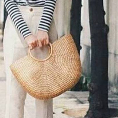 Classic Half Moon Basket Bag made from sustainable Water hyacinth-Bluestone-Temples and Markets