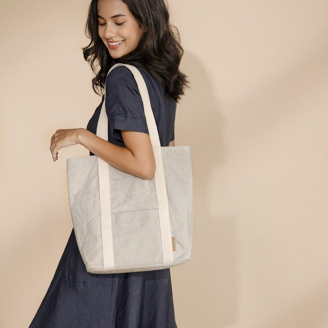Ella Grey Tote Bag made from Washable Paper, an eco-friendly alternati ...