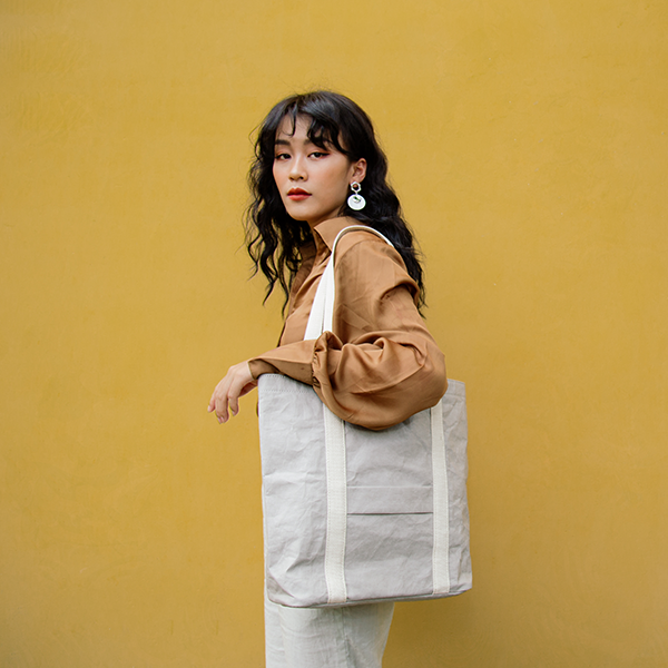 Ella Grey Tote Bag made from Washable Paper, an eco-friendly alternative to leather-Pretty Simple Bags-Temples and Markets