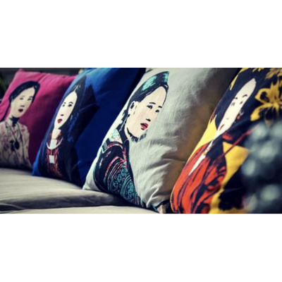 Eugenie Darge Miss Hue Red Portrait Cushion-EUGENIE DARGE-Temples and Markets
