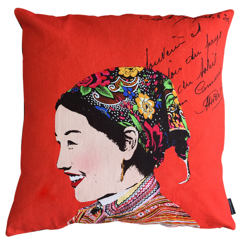 Eugenie Darge Miss Hue Red Portrait Cushion Cover