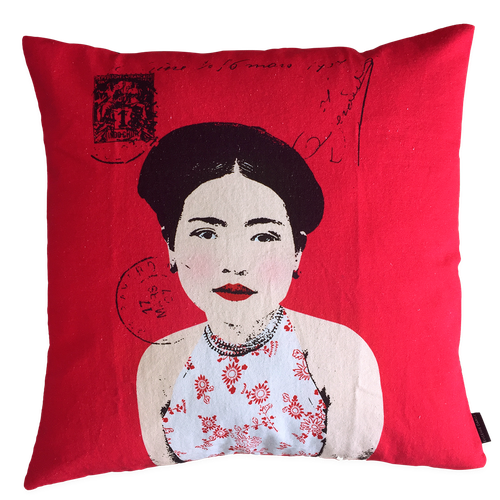 Eugenie Darge Miss Kieu Deep Pink Portrait Cushion-EUGENIE DARGE-Temples and Markets