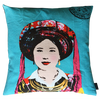 Eugenie Darge Miss Kim Turquoise Blue Portrait Cushion-EUGENIE DARGE-Temples and Markets