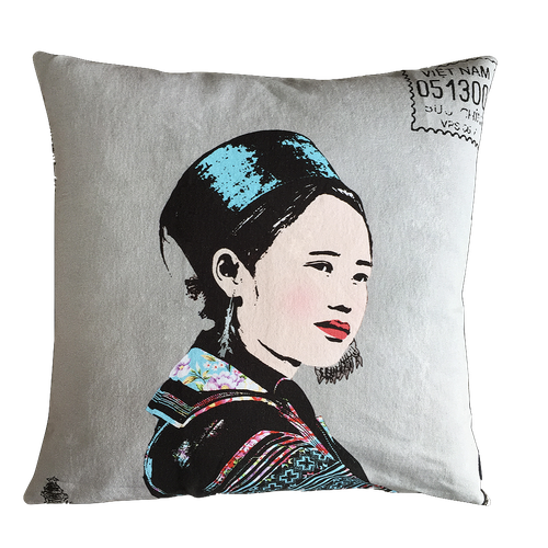 Eugenie Darge Miss Mong Portrait Cushion-EUGENIE DARGE-Temples and Markets