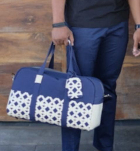 Friends 'n' Stuff Black Canvas and Palm Leaf Weekender Bag-Bags-Friends "N" Stuff-Temples and Markets