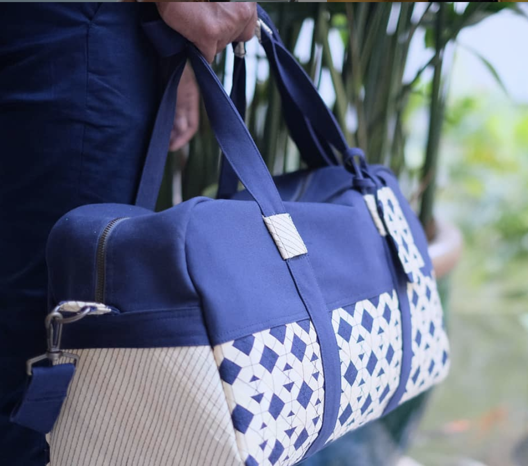 Friends 'n' Stuff Black Canvas and Palm Leaf Weekender Bag-Bags-Friends "N" Stuff-Temples and Markets