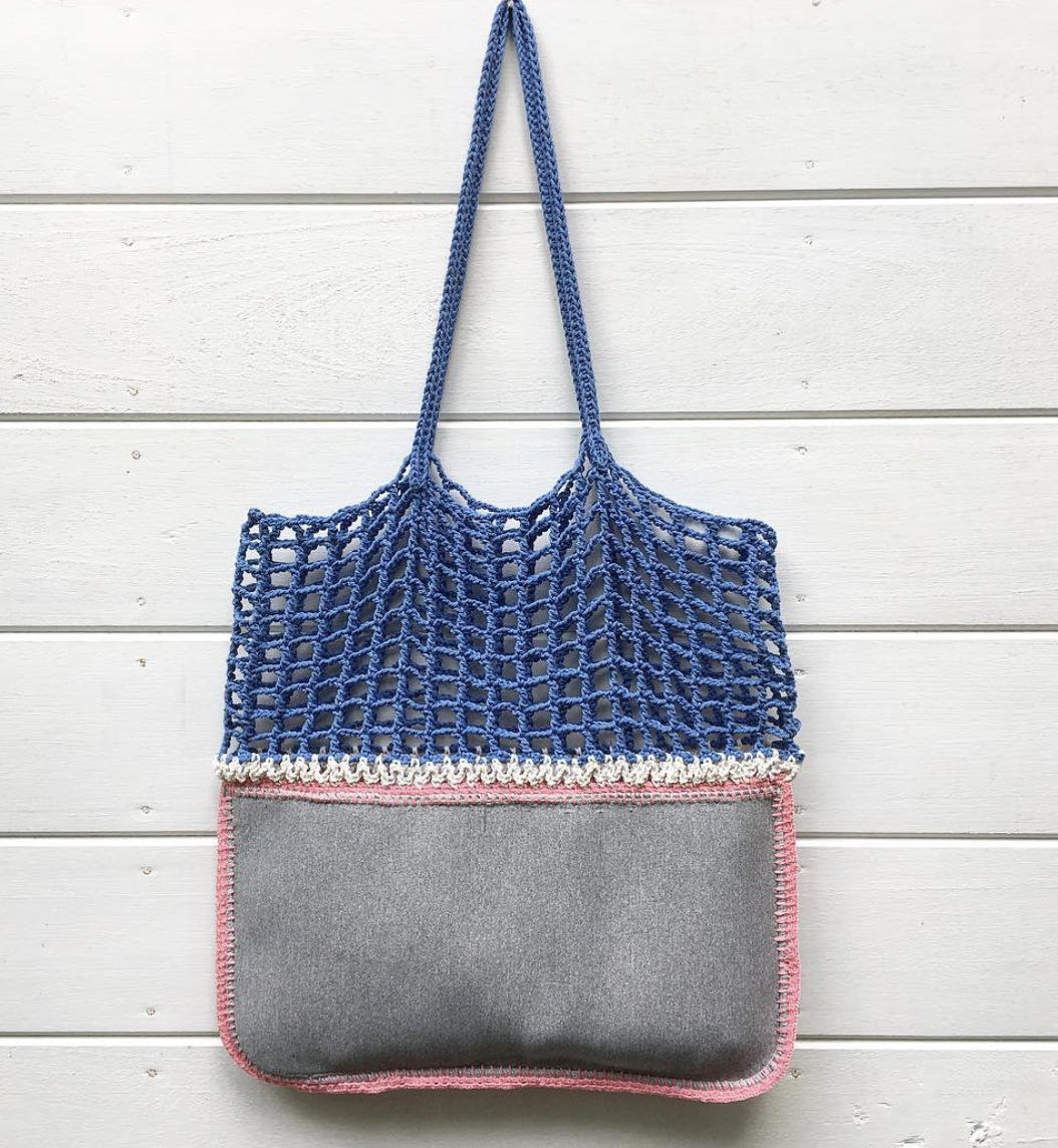 Gradie Grey and Blue Crochet and Neoprene Bag-Merrymetric Bags-Temples and Markets