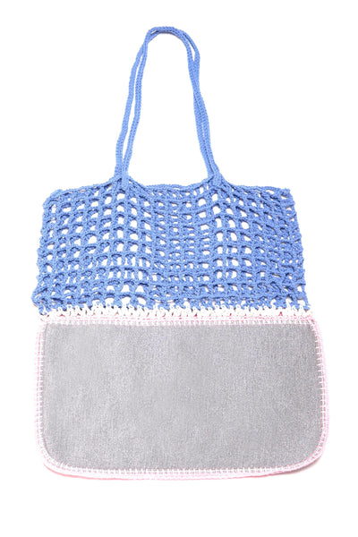 Gradie Grey and Blue Crochet and Neoprene Bag-Merrymetric Bags-Temples and Markets
