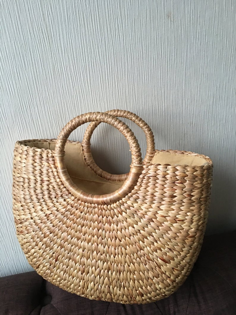 Classic Half Moon Basket Bag made from sustainable Water hyacinth
