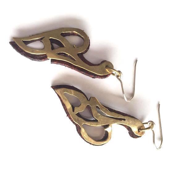 Leather and Brass Bird Drop Earrings-Ammo Designs-Temples and Markets