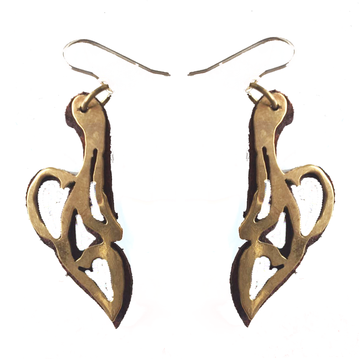 Leather and Brass Bird Drop Earrings-Ammo Designs-Temples and Markets