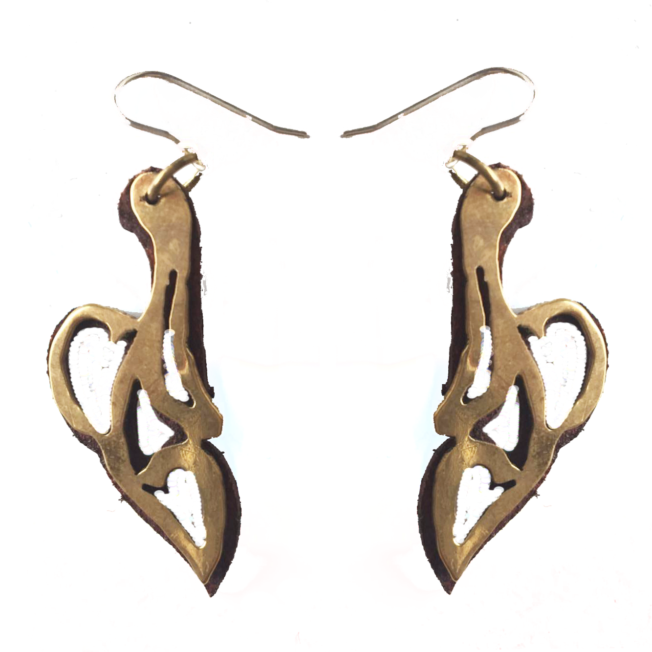 Leather and Brass Bird Drop Earrings-Ammo Designs-Temples and Markets