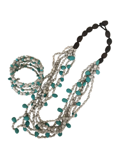 Multi White Seed and Turquoise Necklace-Graines de Cambodge-Temples and Markets