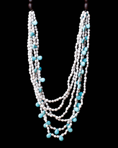Multi White Seed and Turquoise Necklace-Graines de Cambodge-Temples and Markets