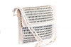 Solene M Messenger Silver and White Bag made from recycled Can Pull Tabs