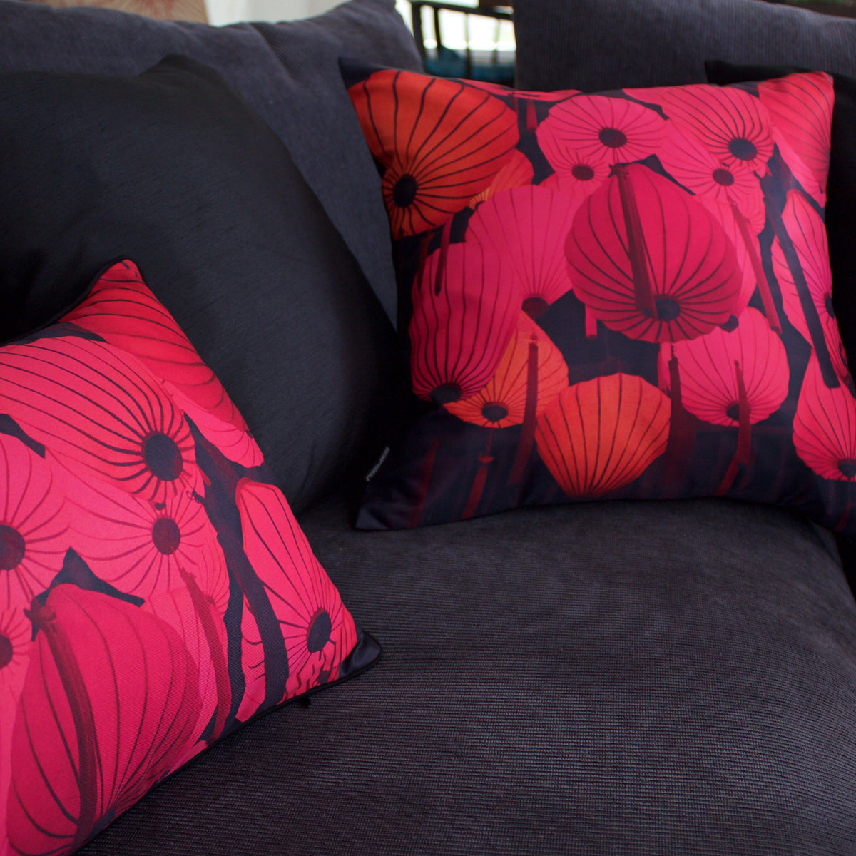 Red Lantern Cushion Cover-CUSHnART-Temples and Markets