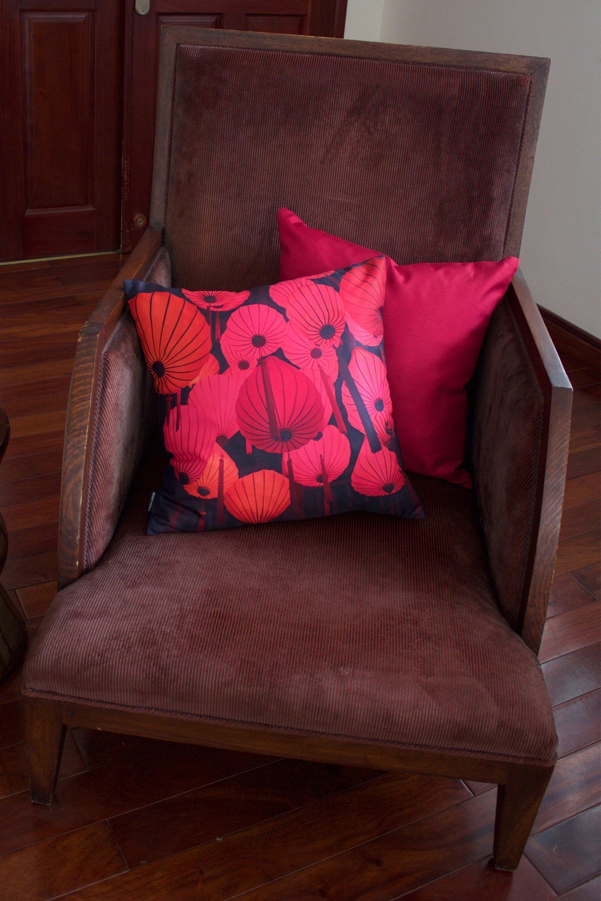 Red Lantern Cushion Cover-CUSHnART-Temples and Markets