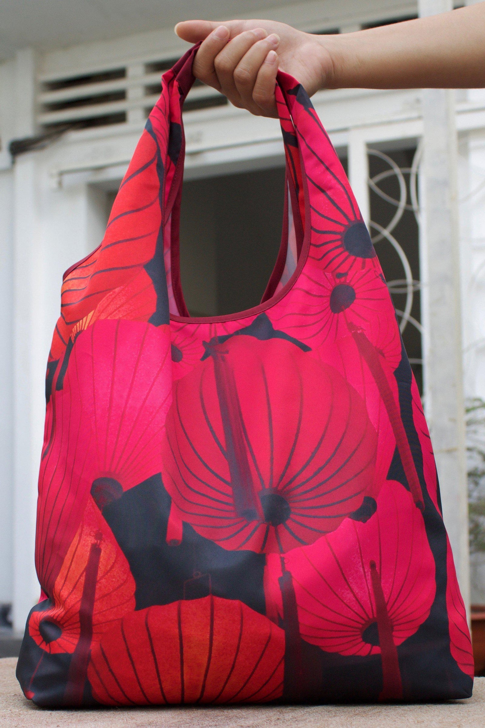 Red Lantern Foldable Tote Bag-CUSHnART-Temples and Markets
